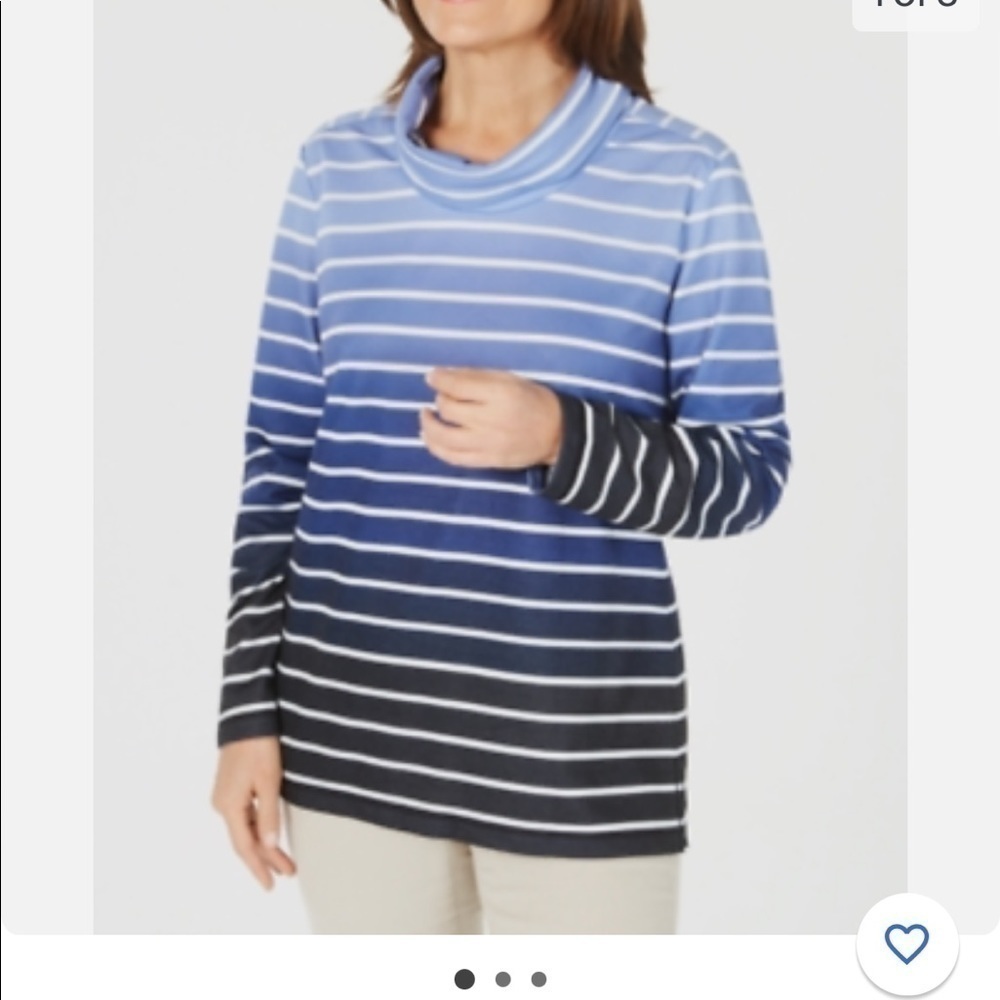 Karen Scott women’s striped long sleeve blue cowl neck top size medium - Picture 1 of 5